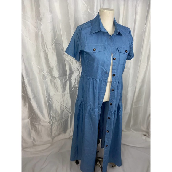 Chambray Tiered Button Down Dress - Picture 5 of 7